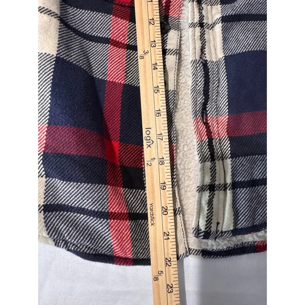Gap Kids Boys Red Navy Blue Plaid Sherpa Lined Flannel Shirt Jacket 6-7